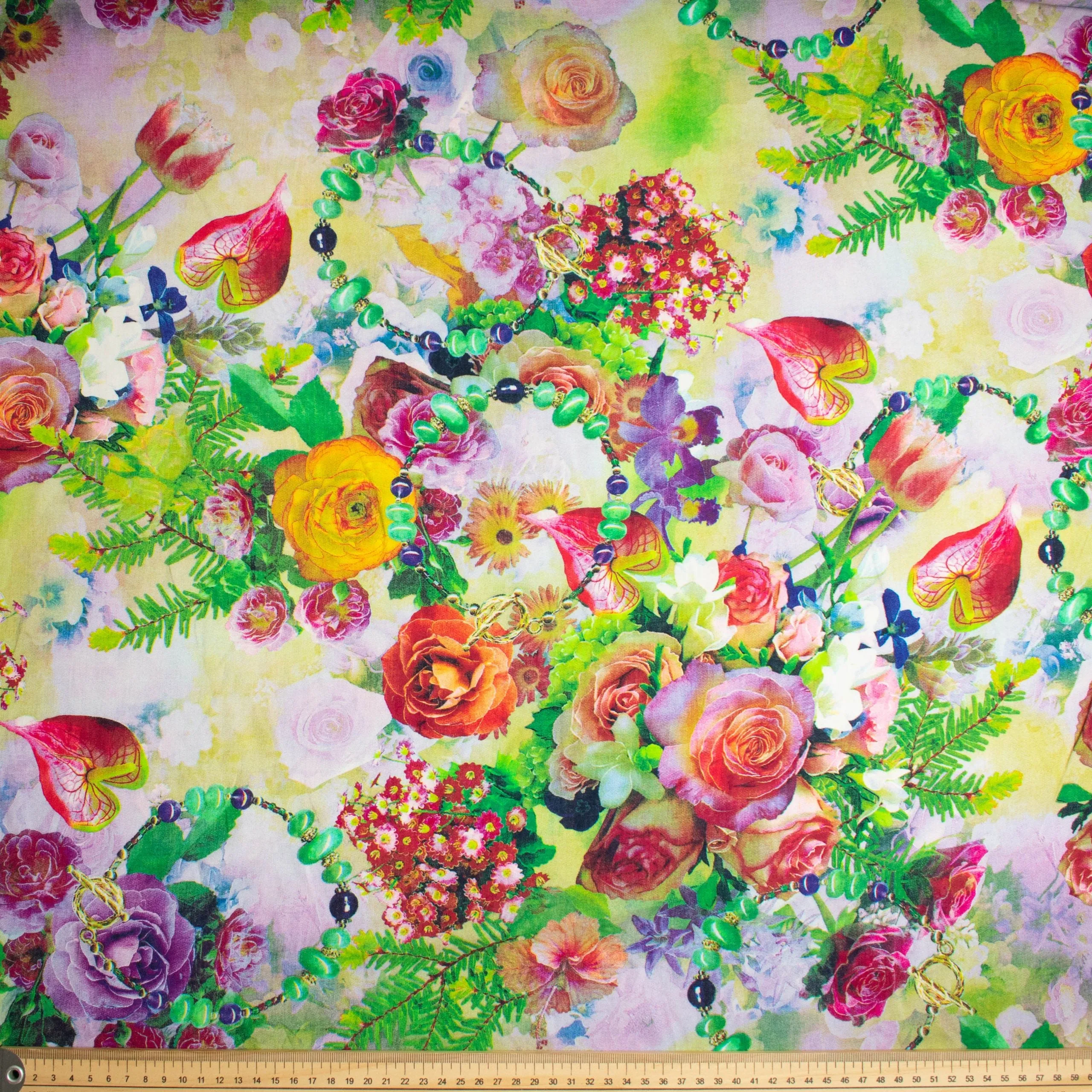 Printed Rayon Design-15 Red & Yellow Flower Bouquets