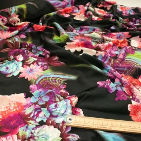 Printed Rayon Design-21 Baby Pink & Blue Flower Bloom on Black