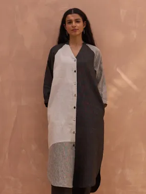 "Lila Color-Blocked Linen Kurta