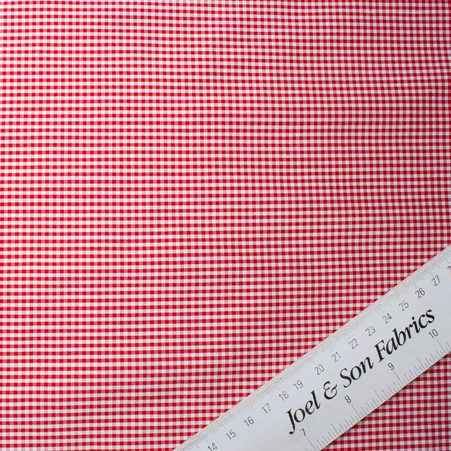 Red & White Small Checkered Silk Shantung