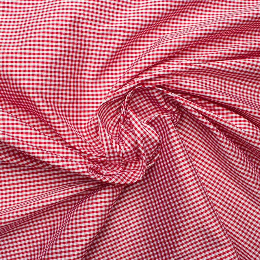 Red & White Small Checkered Silk Shantung