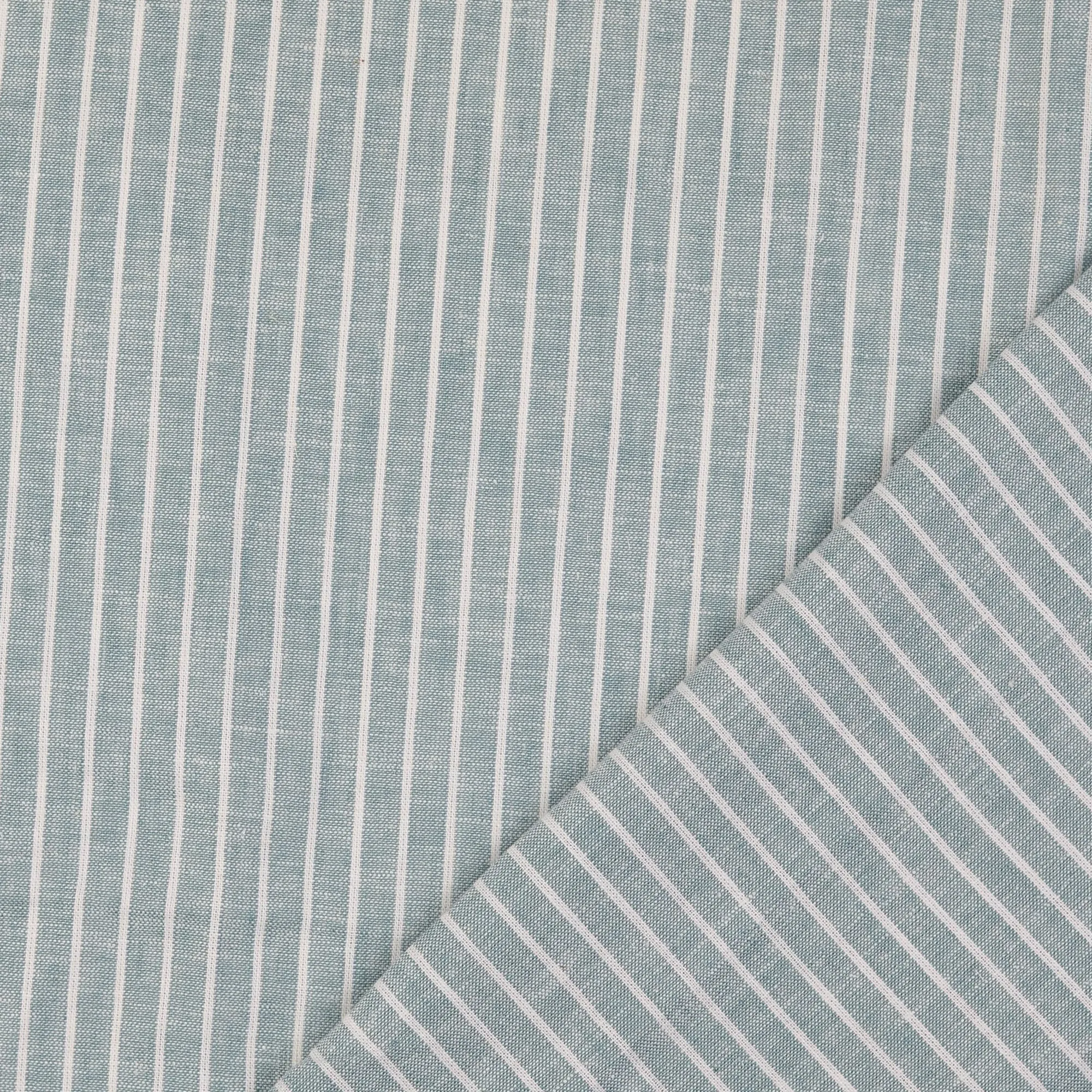 REMNANT 0.70 Metre - Stripe Sage Green Linen Cotton Fabric.