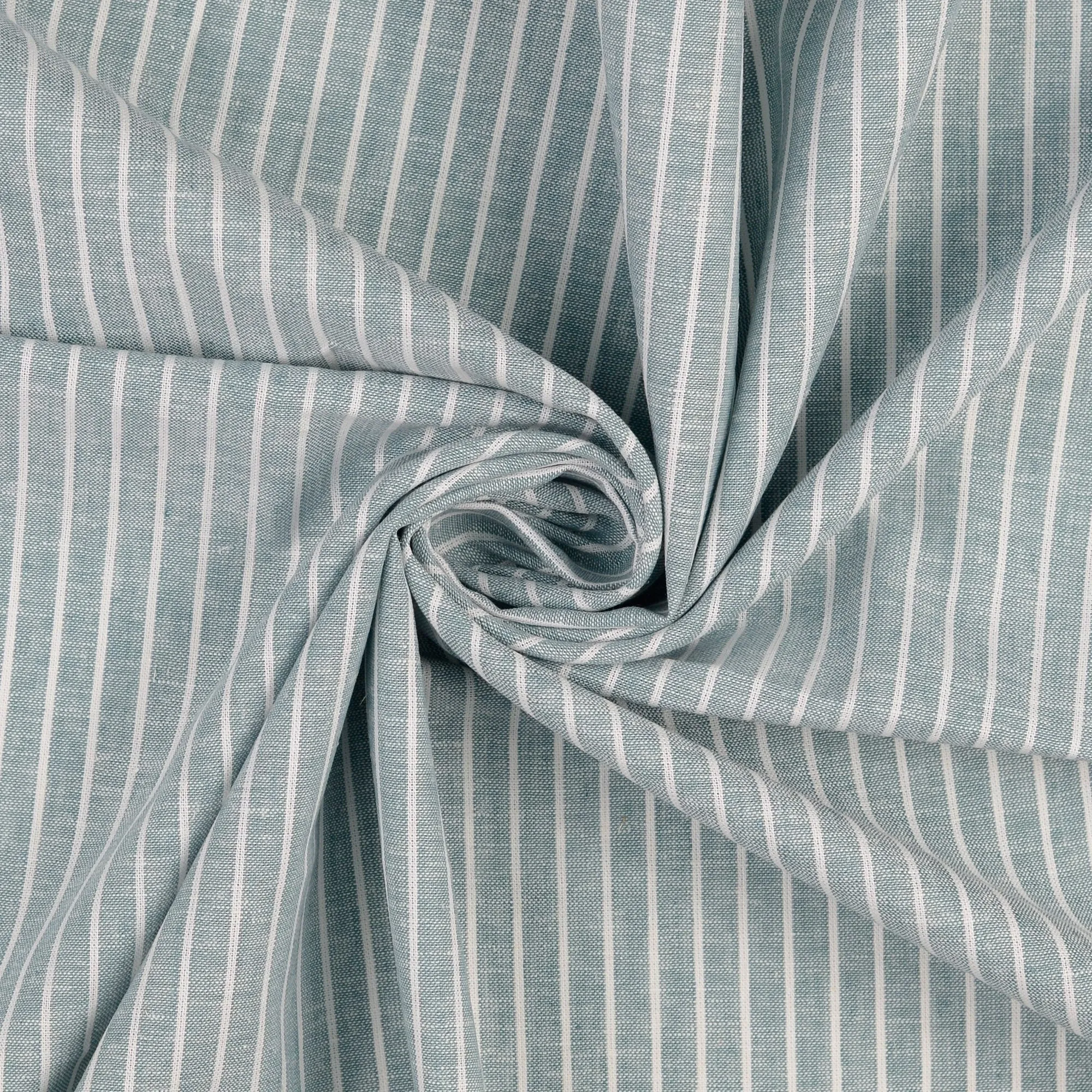 REMNANT 0.70 Metre - Stripe Sage Green Linen Cotton Fabric.