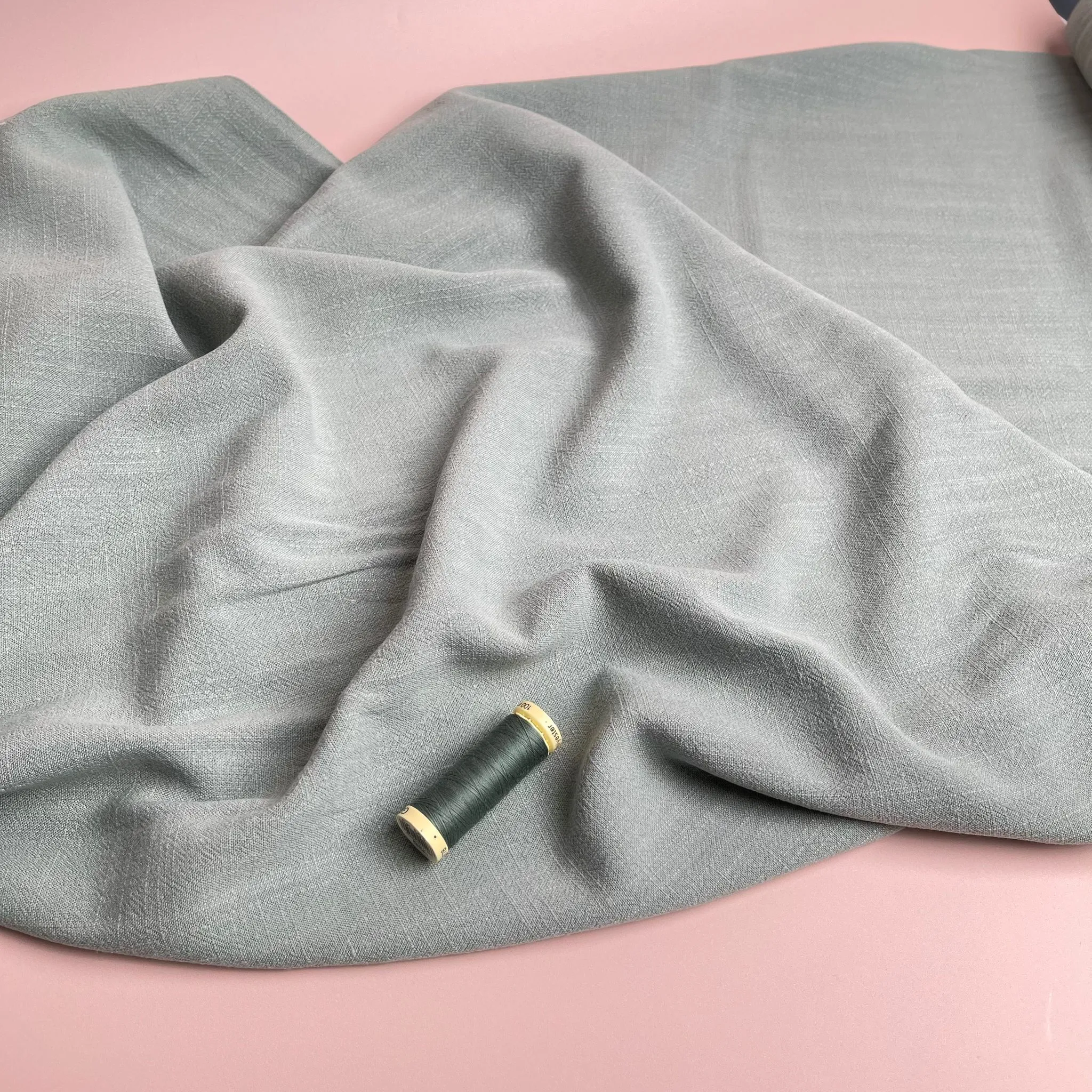 REMNANT 0.8 Metre - Flow Soft Sage Viscose Linen Blend Dress Fabric