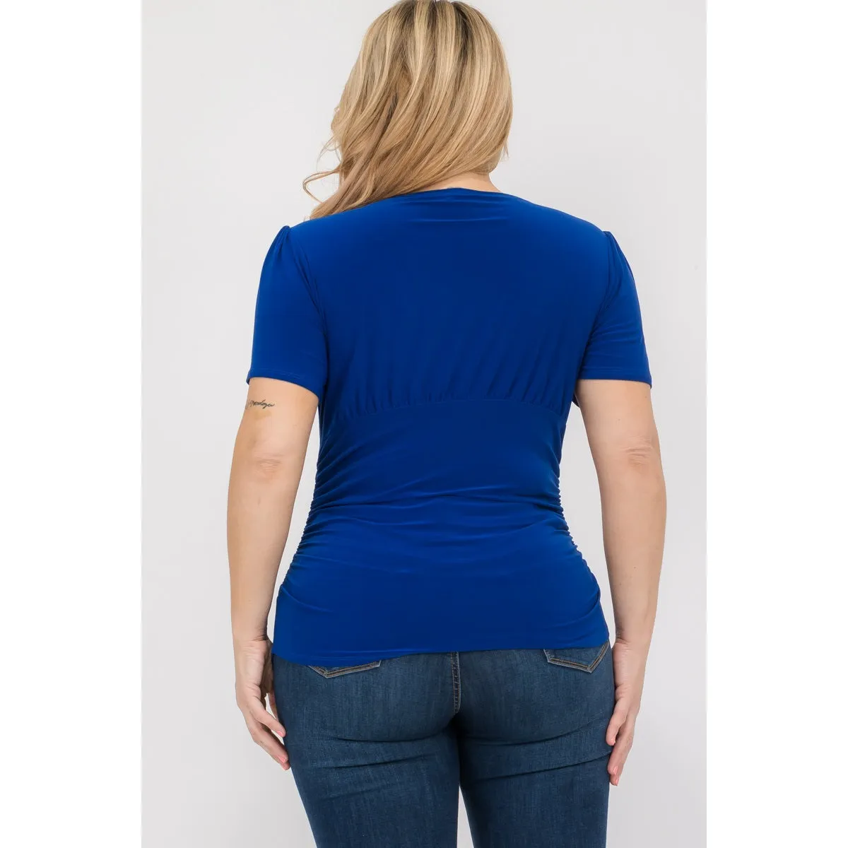 Royal Curves V Neck Side Ruched Blouse