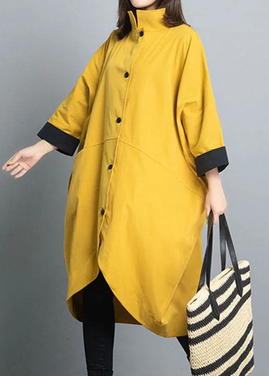 Simple Yellow Casual Button asymmetrical design Fall Coat