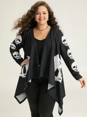 Skull Print Asymmetrical Hem Drape Kimono