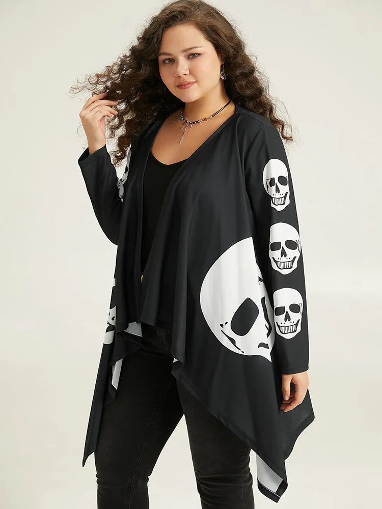 Skull Print Asymmetrical Hem Drape Kimono