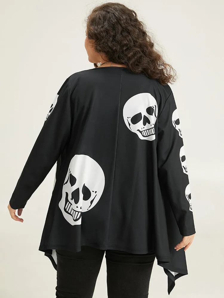 Skull Print Asymmetrical Hem Drape Kimono