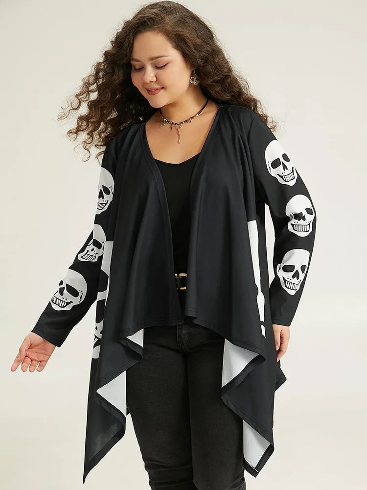 Skull Print Asymmetrical Hem Drape Kimono