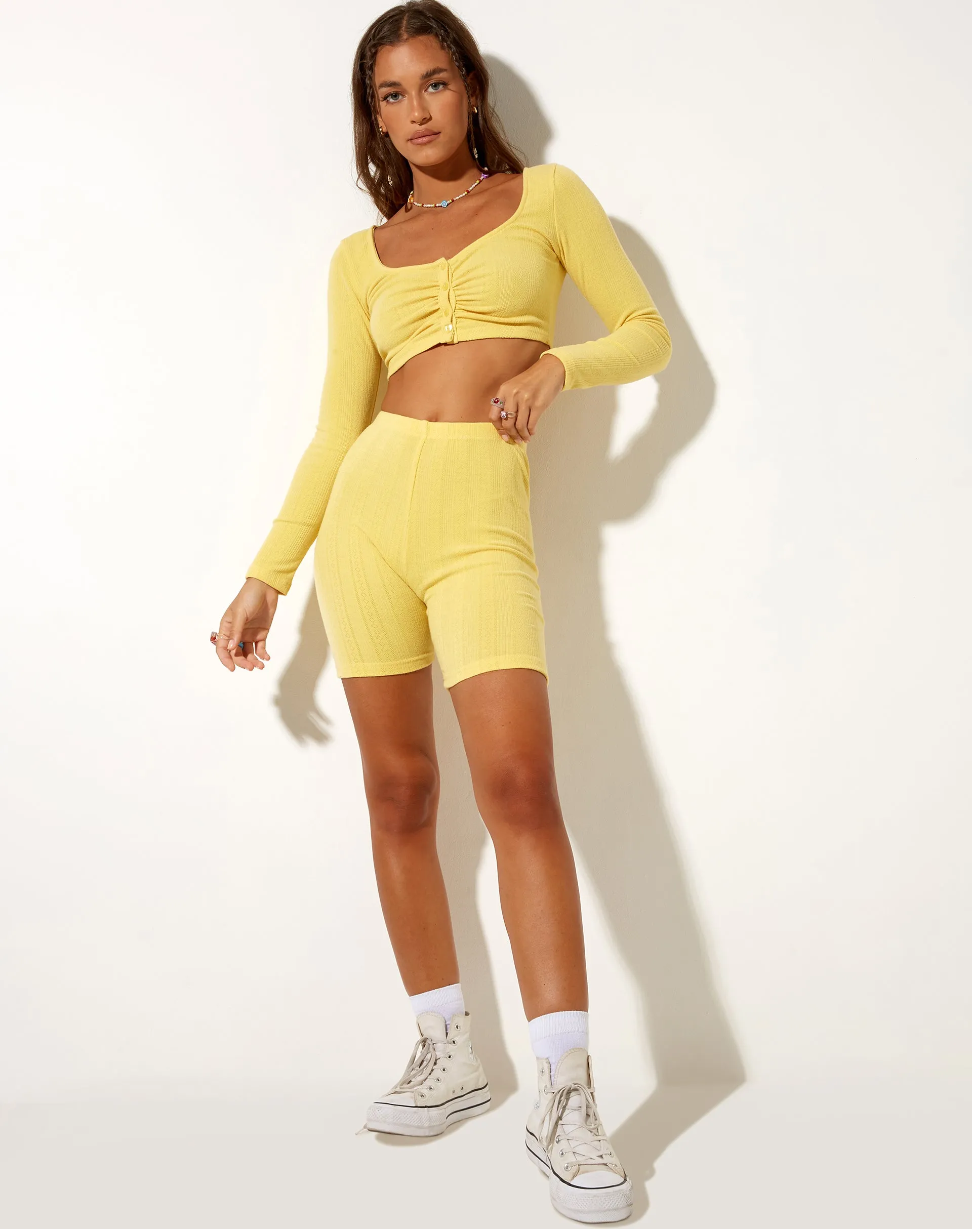 Terrine Long Sleeve Top in Pointelle Lemon Diamond Shape