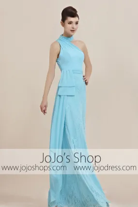 Turquiose Blue Halter Floor Length Prom Evening Cocktail Dress CX830081