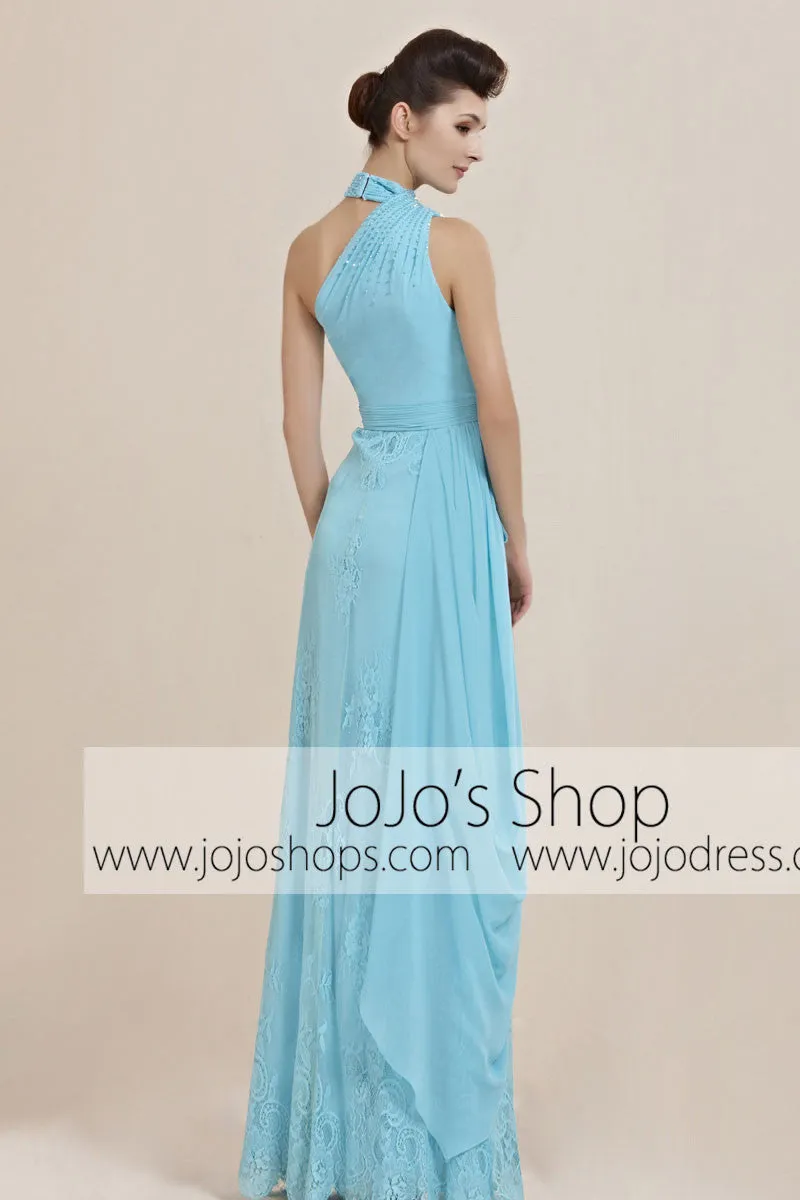 Turquiose Blue Halter Floor Length Prom Evening Cocktail Dress CX830081