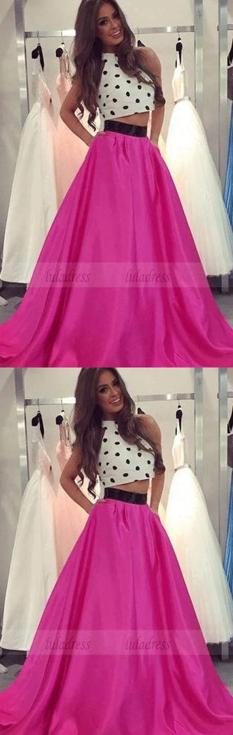 Two Piece  Prom Dresses,Long Halter Formal Party Dresses