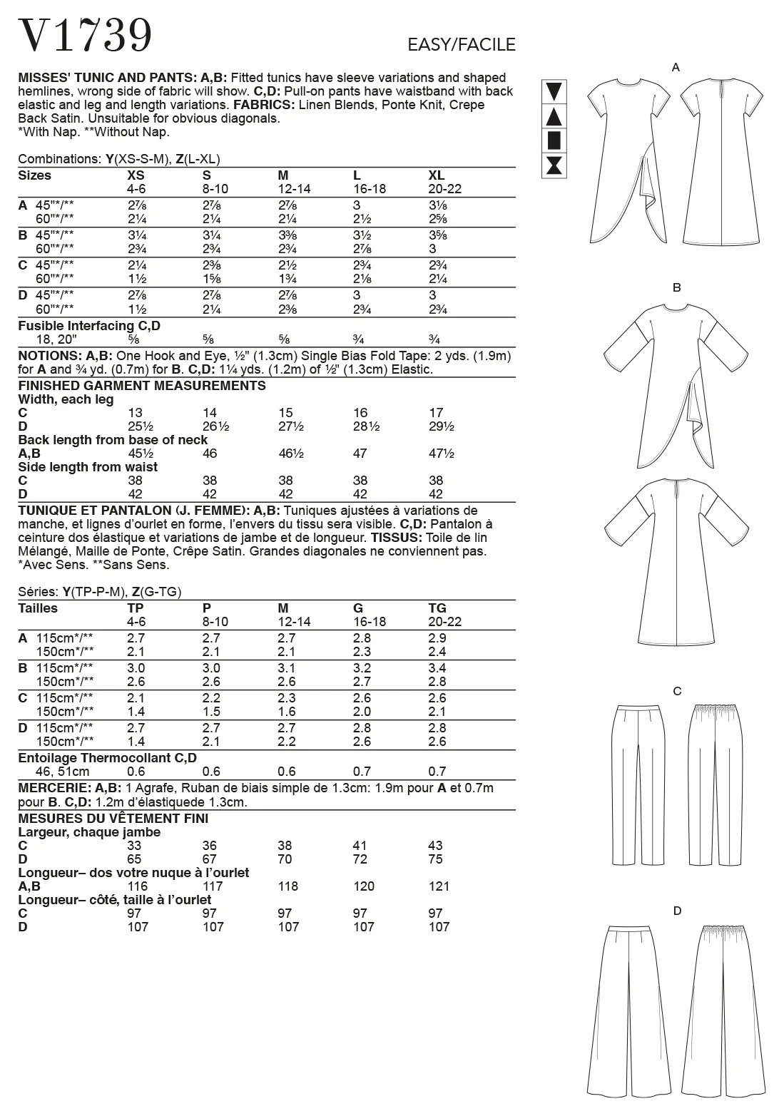 V1739 Misses' Tunic and Pants