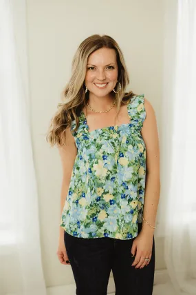 Watercolor Floral Ruched Tank