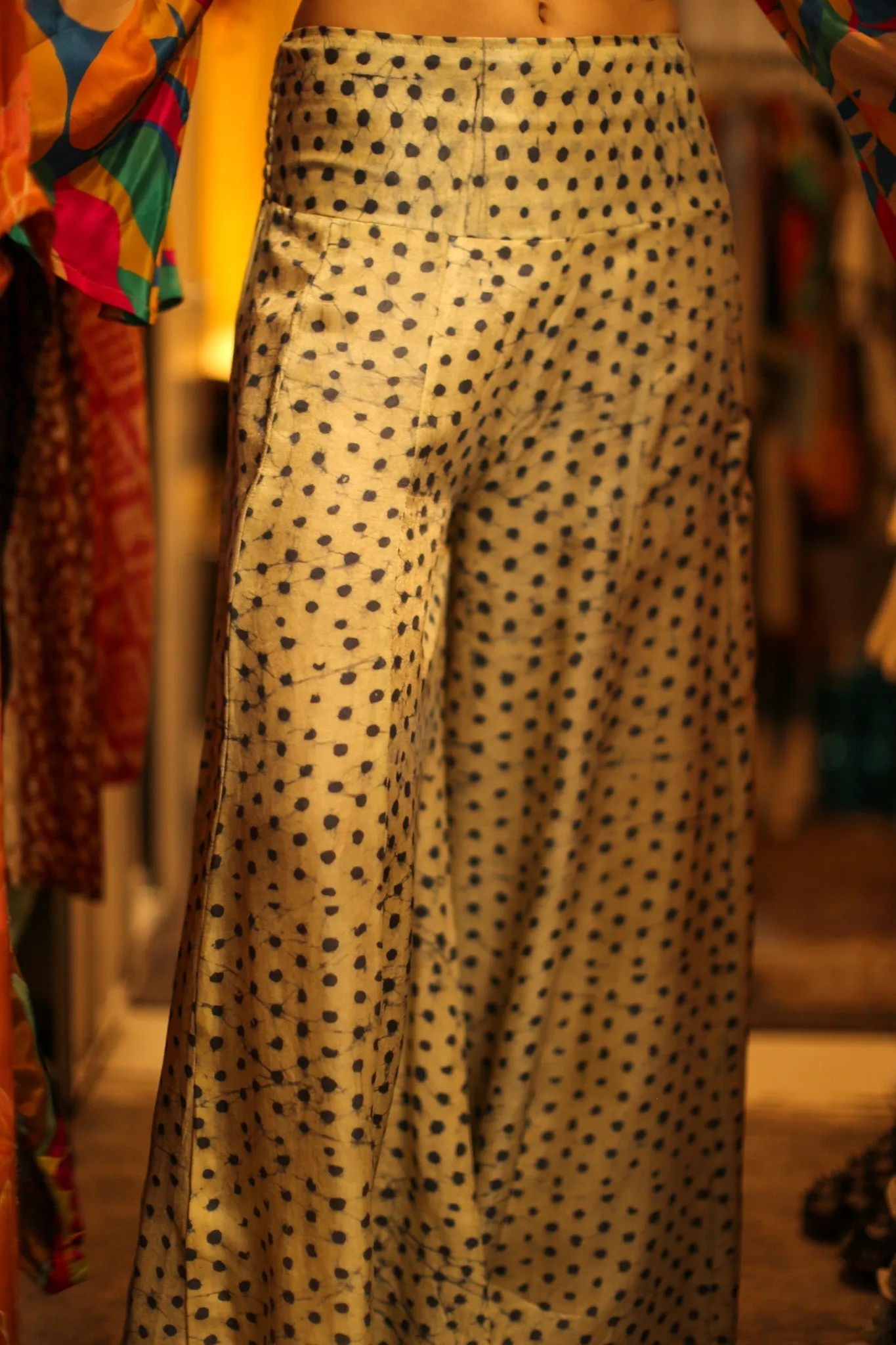 WIDE LEG BLOCK PRINT SILK PANTS RUBY