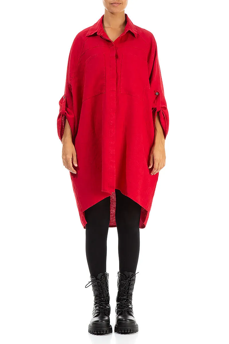 Wide Loose Red Linen Shirt