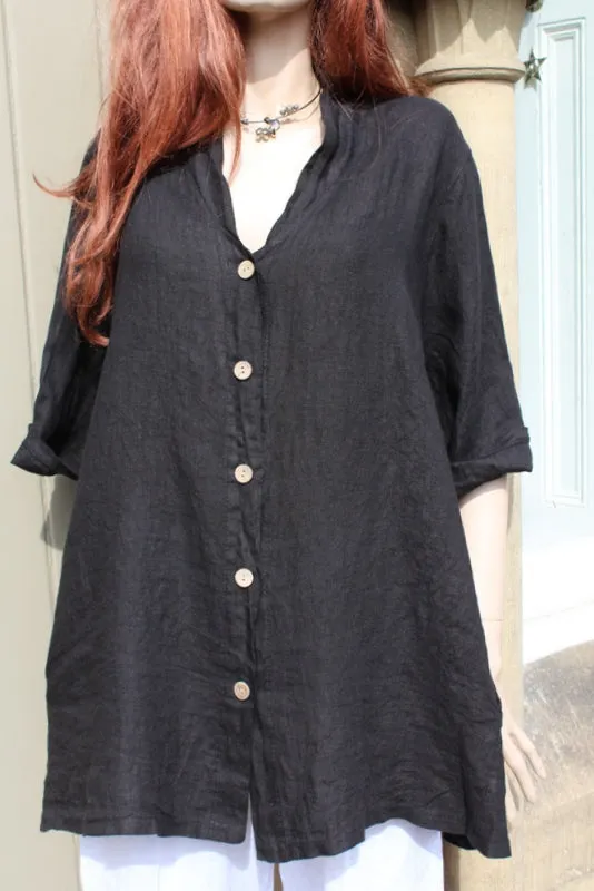 Womens Italian Linen Button-through Tunic with Side Pockets(was £35)