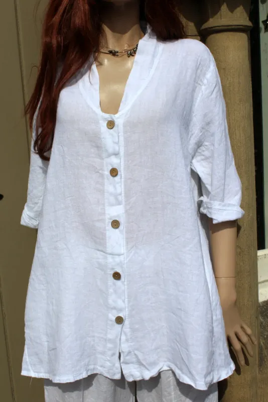 Womens Italian Linen Button-through Tunic with Side Pockets(was £35)